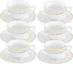 Wilmax Espressotasse mit Untertasse 90 ml Weiß Goldrand Porzellan 6er Set WL-880102400/AB6