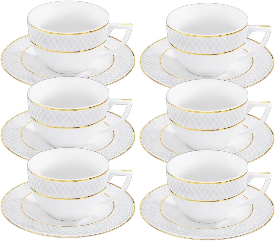 Wilmax Espressotasse mit Untertasse 90 ml Weiß Goldrand Porzellan 6er Set WL-880102400/AB6