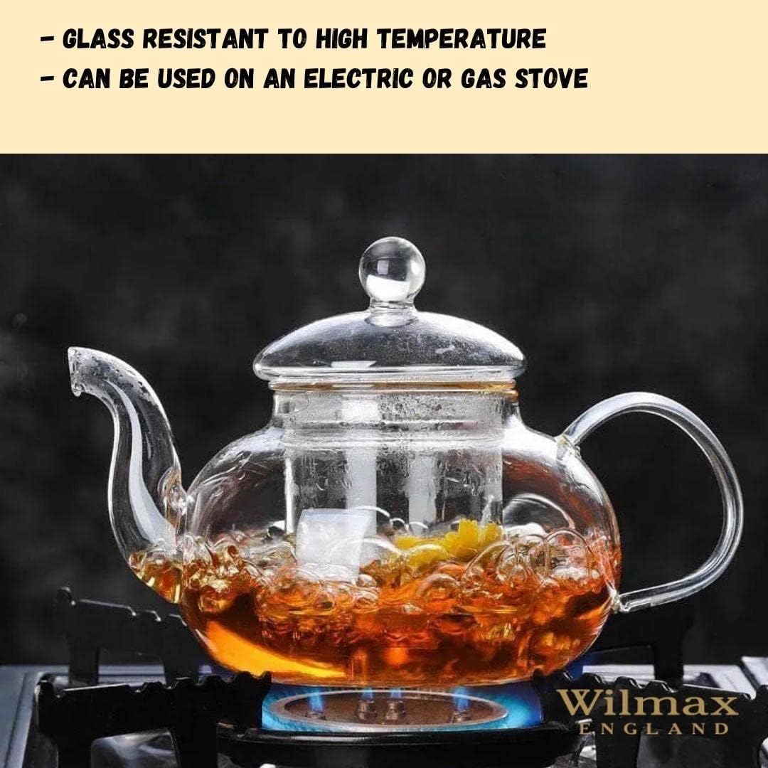 Wilmax Teekanne 1200 ml Borosilikatglas Edelstahlfilter WL-888813/A