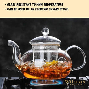 Wilmax Teekanne 1200 ml Borosilikatglas Edelstahlfilter WL-888813/A