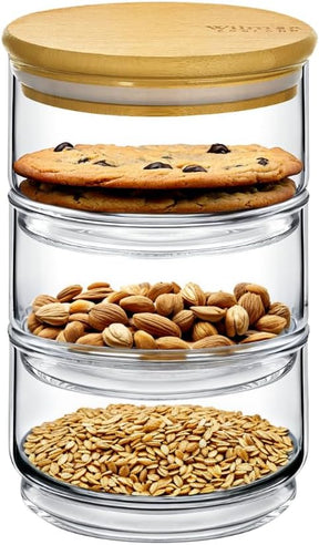 Wilmax 3-stufiges Vorratsglas, 12 x 20 cm, Thermo-Glas & Bambusdeckel
