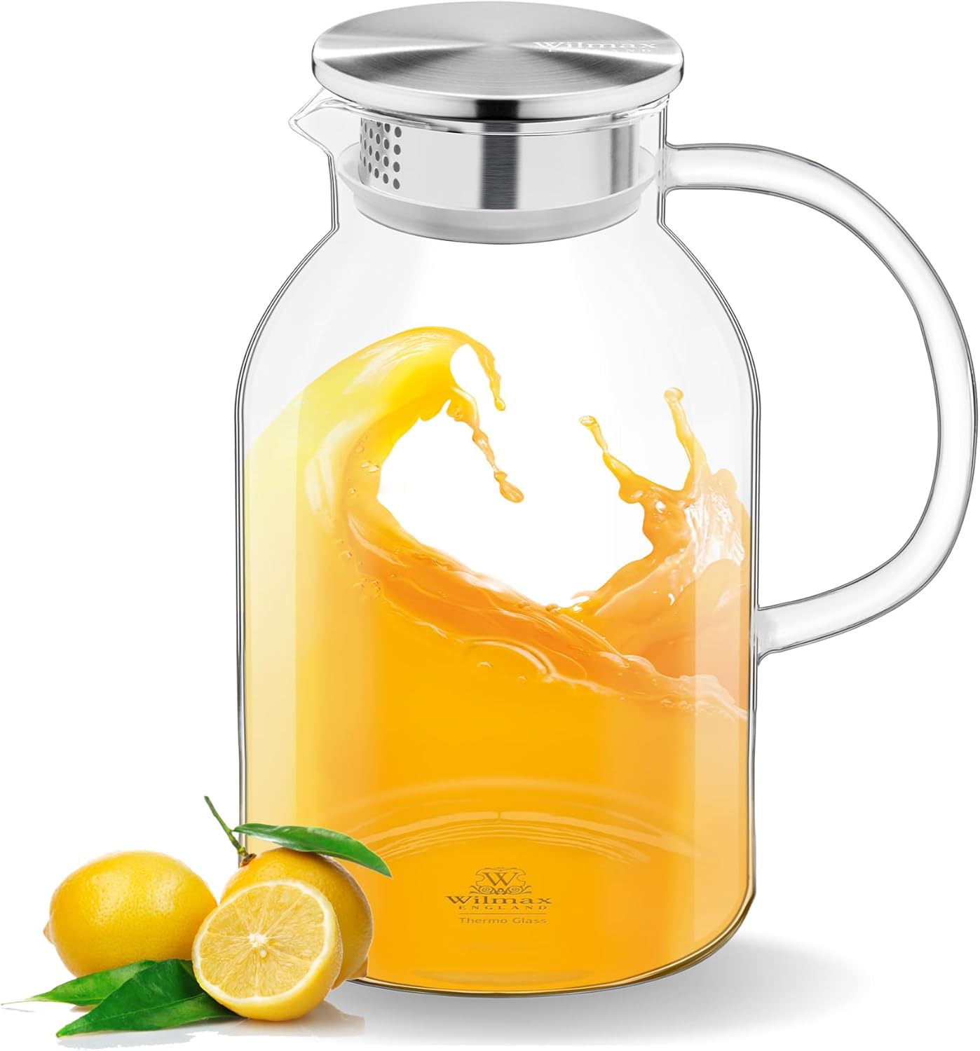 Wilmax Borosilikat Glas Krug mit Edelstahl-Deckel