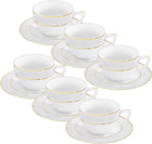 Wilmax Teetasse mit Untertasse 240 ml Weiß Goldrand Porzellan 6er Set WL-880102404/AB6