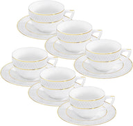 Wilmax Teetasse mit Untertasse 240 ml Weiß Goldrand Porzellan 6er Set WL-880102404/AB6