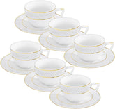 Wilmax Teetasse mit Untertasse 240 ml Weiß Goldrand Porzellan 6er Set WL-880102404/AB6