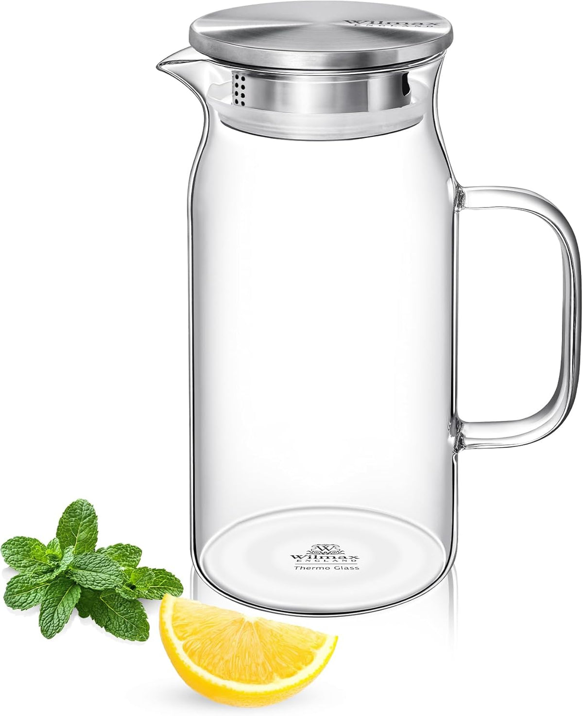 Wilmax Borosilikat Glas Krug mit Edelstahl-Deckel