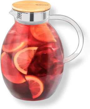 Wilmax Borosilikat Glas Krug mit Bambusdeckel