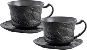 Wilmax Kaffeetassen Set mit Untertassen 180 ml 2er Schwarz WL-661151/AB2