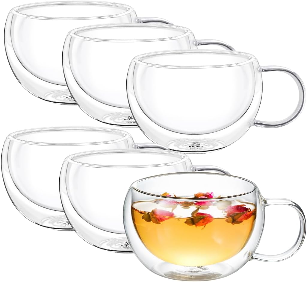Wilmax Doppelwandiges Thermoglas mit Henkel 400 ml 6er Set WL-888770/A6