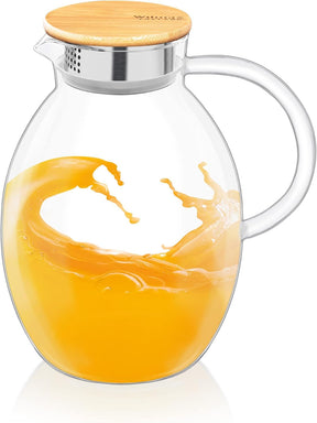 Wilmax Borosilikat Glas Krug mit Bambusdeckel