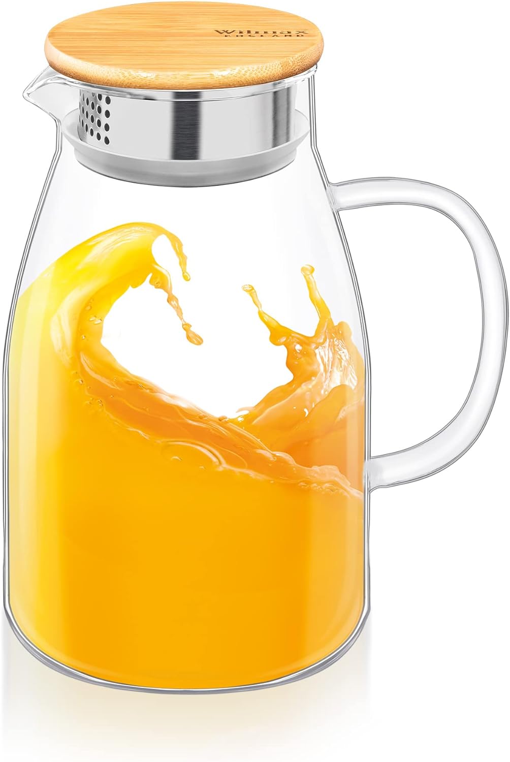 Wilmax Borosilikat Glas Krug mit Bambusdeckel