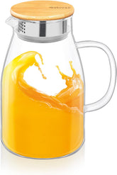 Wilmax Karaffe 1900 ml Thermoglas mit Bambusdeckel Transparent