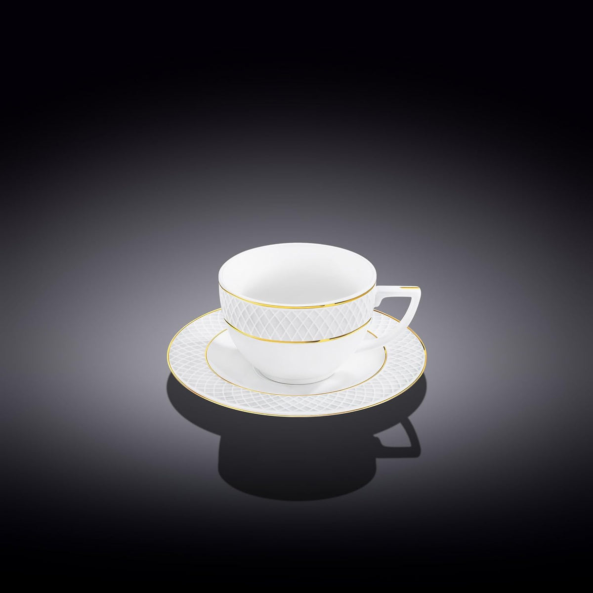 Wilmax Espressotasse mit Untertasse 90 ml Weiß Goldrand Porzellan 6er Set WL-880102400/AB6