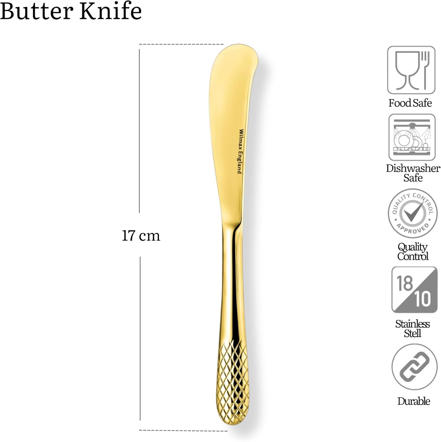 Wilmax Butterdose 19 cm Porzellan Weiß mit Goldmesser Set WL-996109/A-999247/1B