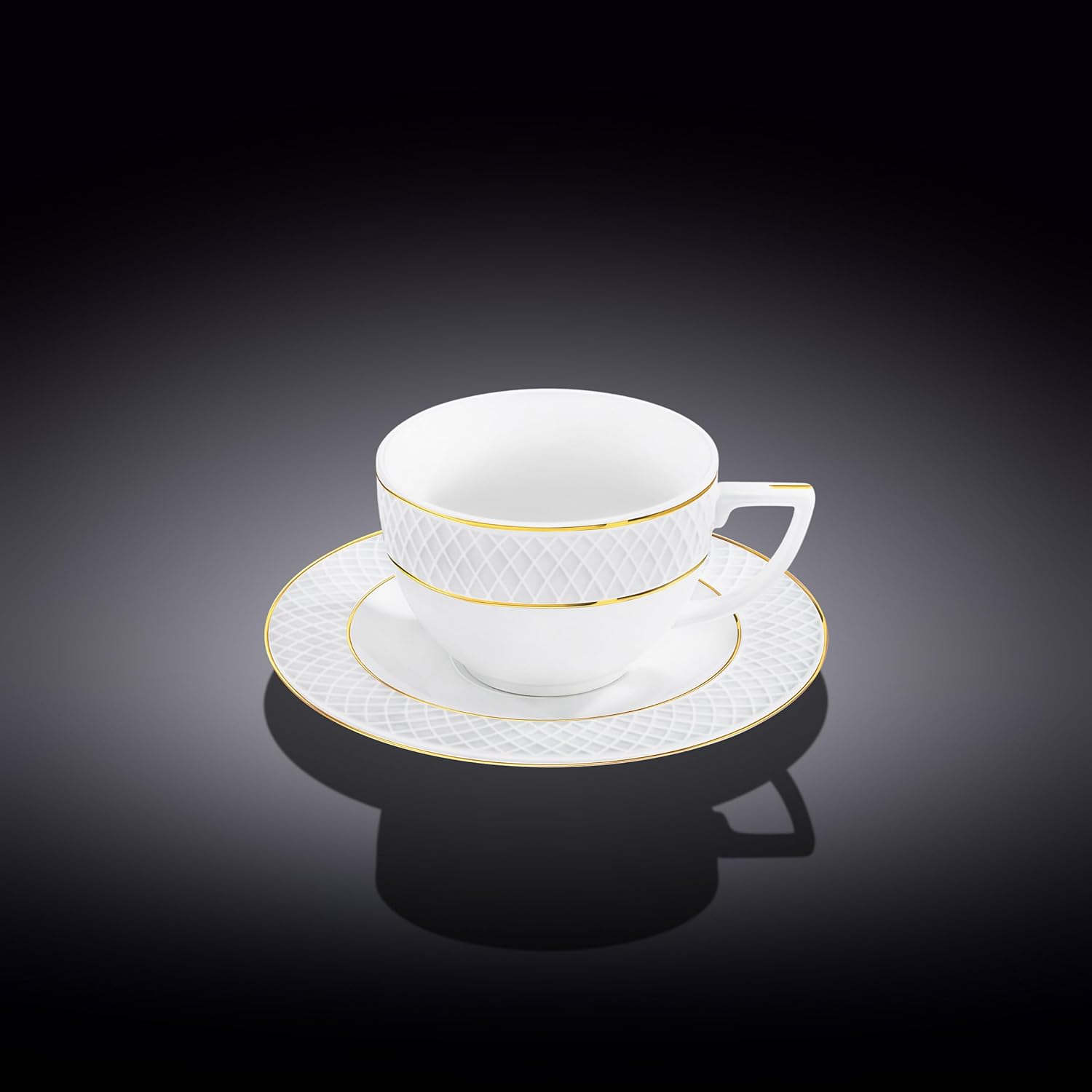 Wilmax Teetasse mit Untertasse 240 ml Weiß Goldrand Porzellan 6er Set WL-880102404/AB6