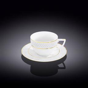 Wilmax Teetasse mit Untertasse 240 ml Weiß Goldrand Porzellan 2er Set WL-880102404/AB2