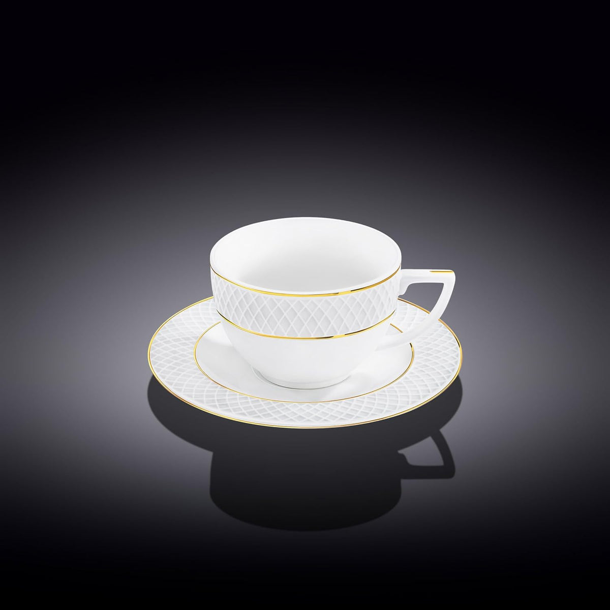 Wilmax Teetasse mit Untertasse 240 ml Weiß Goldrand Porzellan 2er Set WL-880102404/AB2