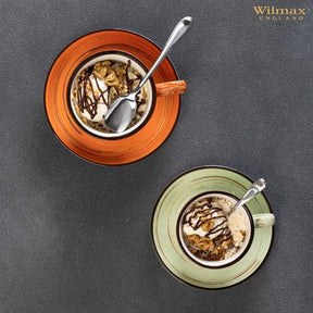 Wilmax Tasse Untertasse 300 ml Orange Porzellan 6er Set WL-669336/AB6