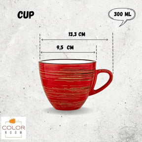 Wilmax Tasse mit Untertasse 300 ml Rot Porzellan 6er Set WL-669236/AB6