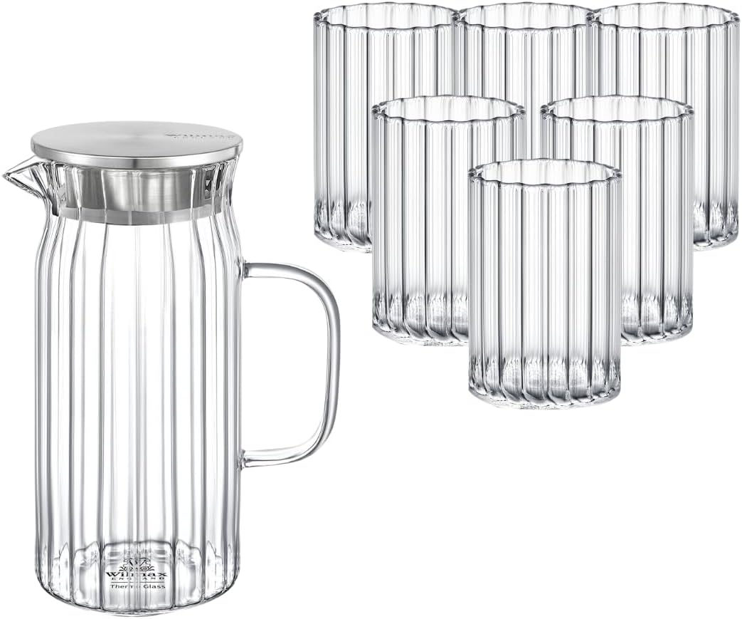 Wilmax Krug mit 6 Gläsern Glas Set WL-888219/A-888623/A6
