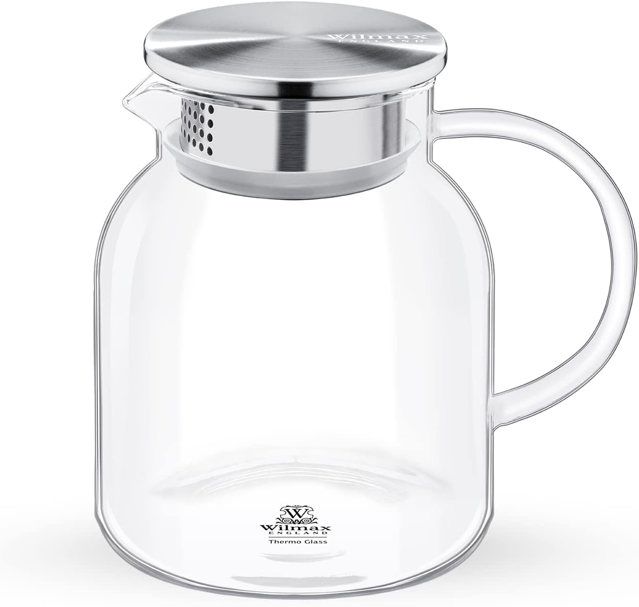 Wilmax Borosilikat Glas Krug mit Edelstahl-Deckel
