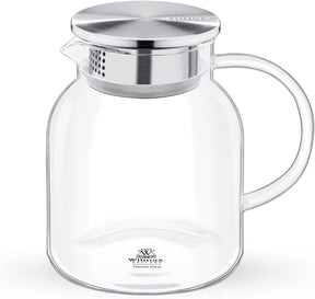 Wilmax Borosilikat Glas Krug mit Edelstahl-Deckel