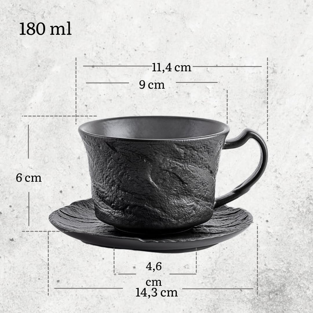 Wilmax Kaffeetassen Set mit Untertassen 180 ml 2er Schwarz WL-661151/AB2