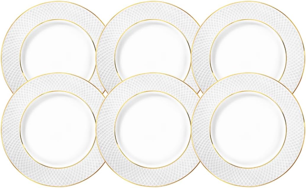 Wilmax Speiseteller 25.5 cm Weiß Goldrand Porzellan 6er Set WL-880102104/A6
