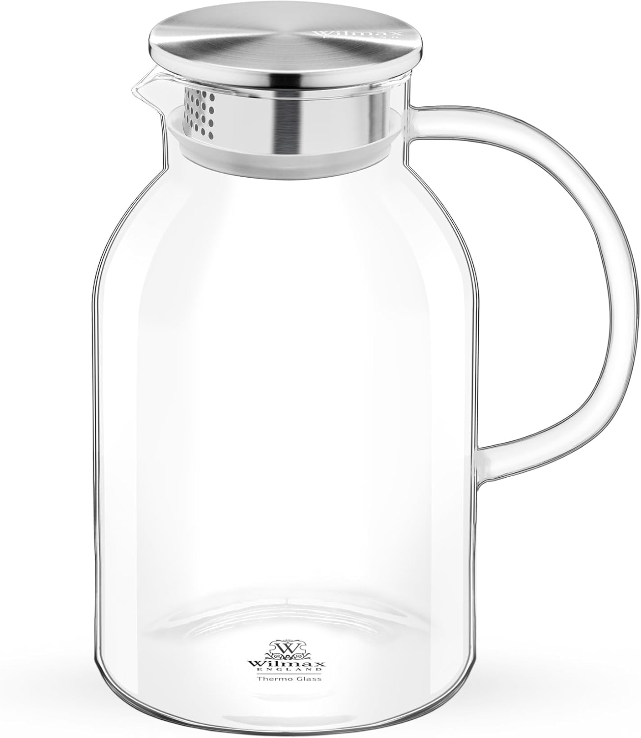 Wilmax Borosilikat Glas Krug mit Edelstahl-Deckel