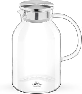 Wilmax Borosilikat Glas Krug mit Edelstahl-Deckel