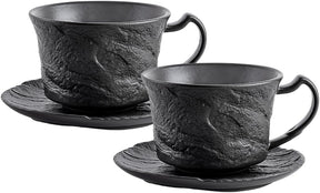 Wilmax Kaffeetassen Set mit Untertassen 250 ml 2er Schwarz WL-661152/AB2
