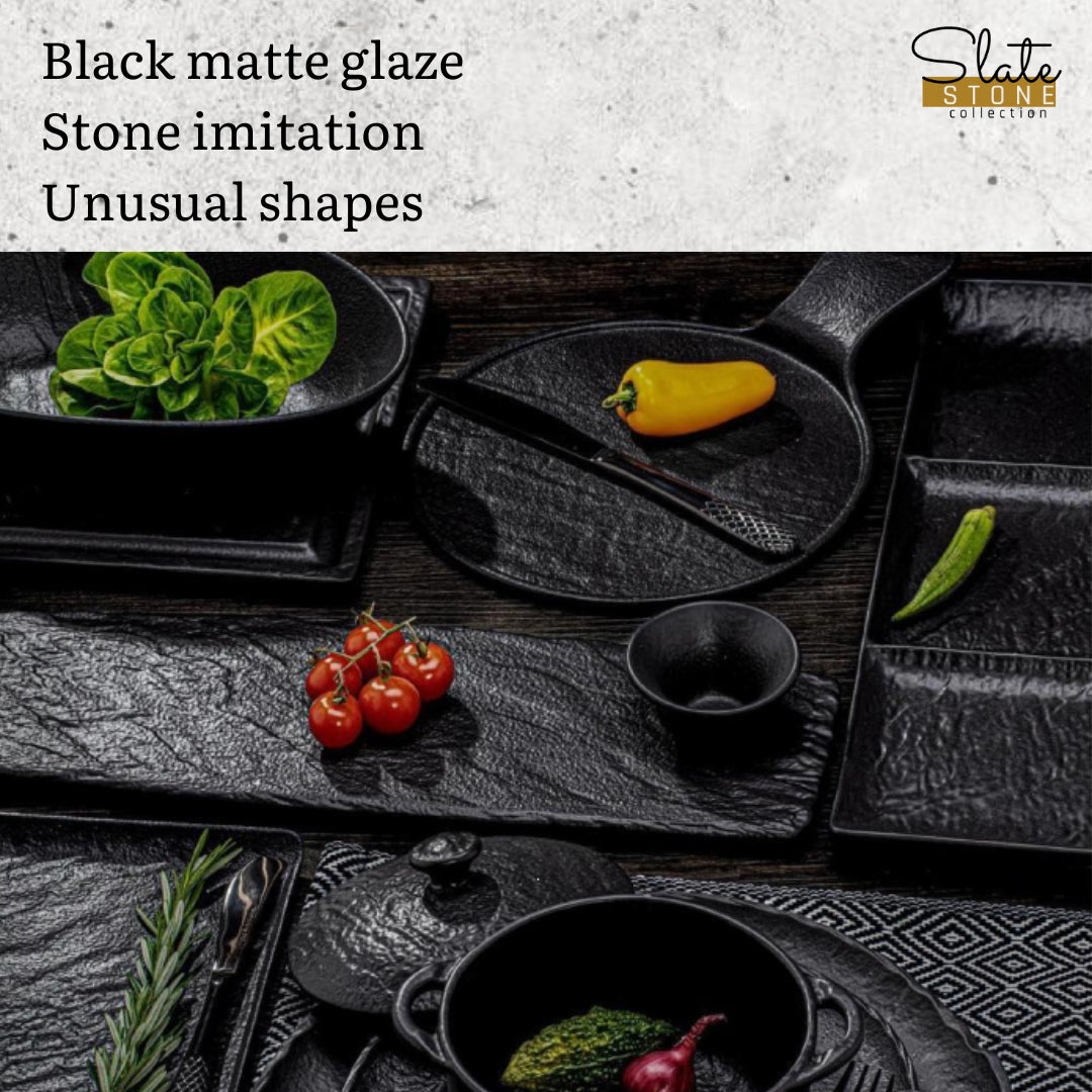Wilmax Ovale Schale 13 x 10 x 6 cm 6er Set SlateStone Schwarz WL-661118/A6