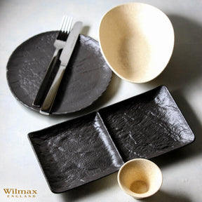 Wilmax Rechteckiger Teller mit 2 Fächern SlateStone Schwarz 27 x 13 cm Porzellan