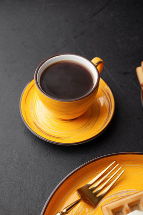 Wilmax Tasse-Untertasse 190 ml Gelb Porzellan 6er Set WL-669435/AB6