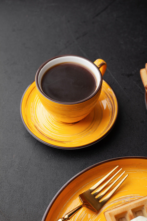 Wilmax Tasse-Untertasse 190 ml Gelb Porzellan 6er Set WL-669435/AB6