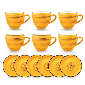 Wilmax Tasse-Untertasse 190 ml Gelb Porzellan 6er Set WL-669435/AB6