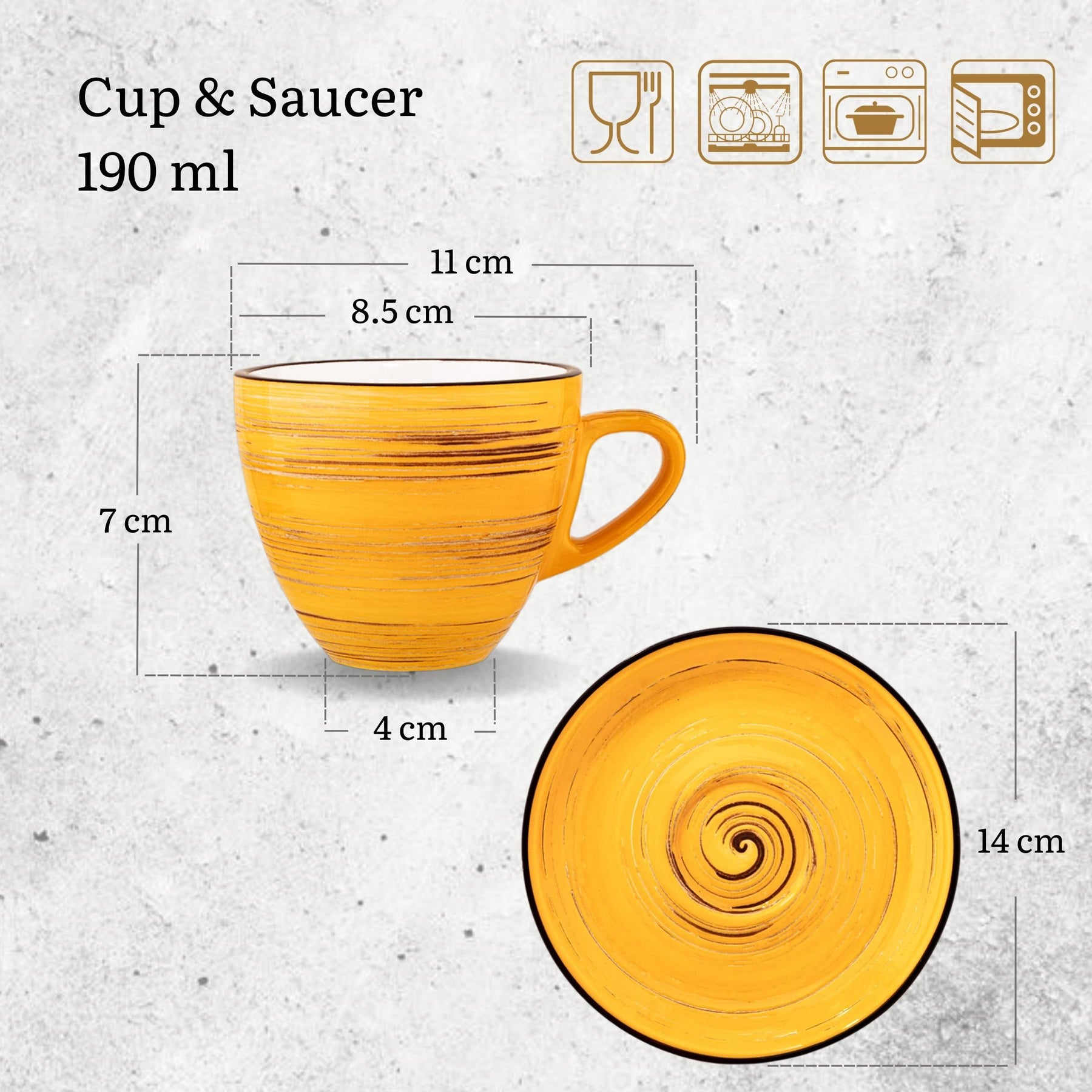 Wilmax Tasse-Untertasse 190 ml Gelb Porzellan 6er Set WL-669435/AB6