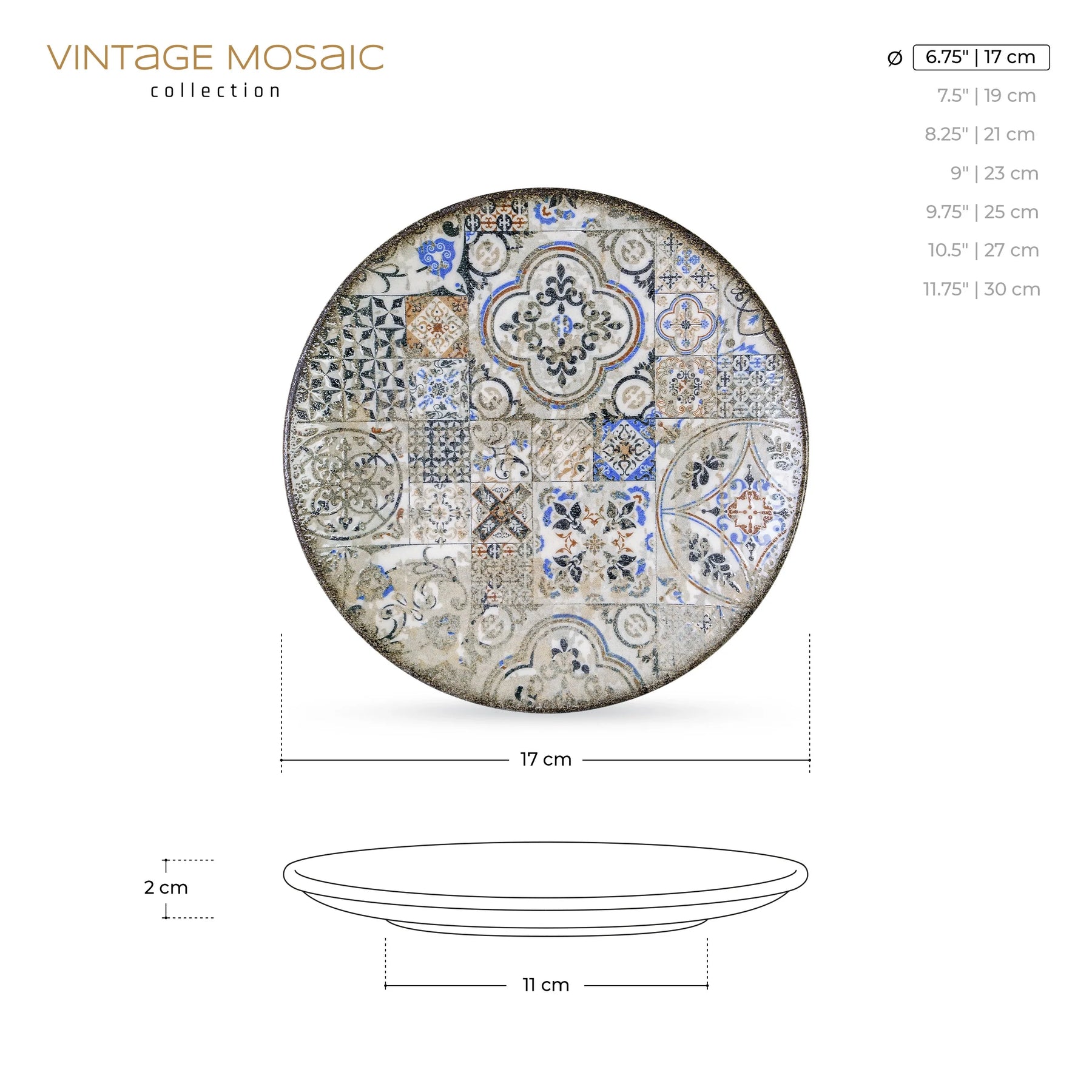 Wilmax Dessertteller 17 cm Vintage Mosaic 2er Set WL-671301/A2