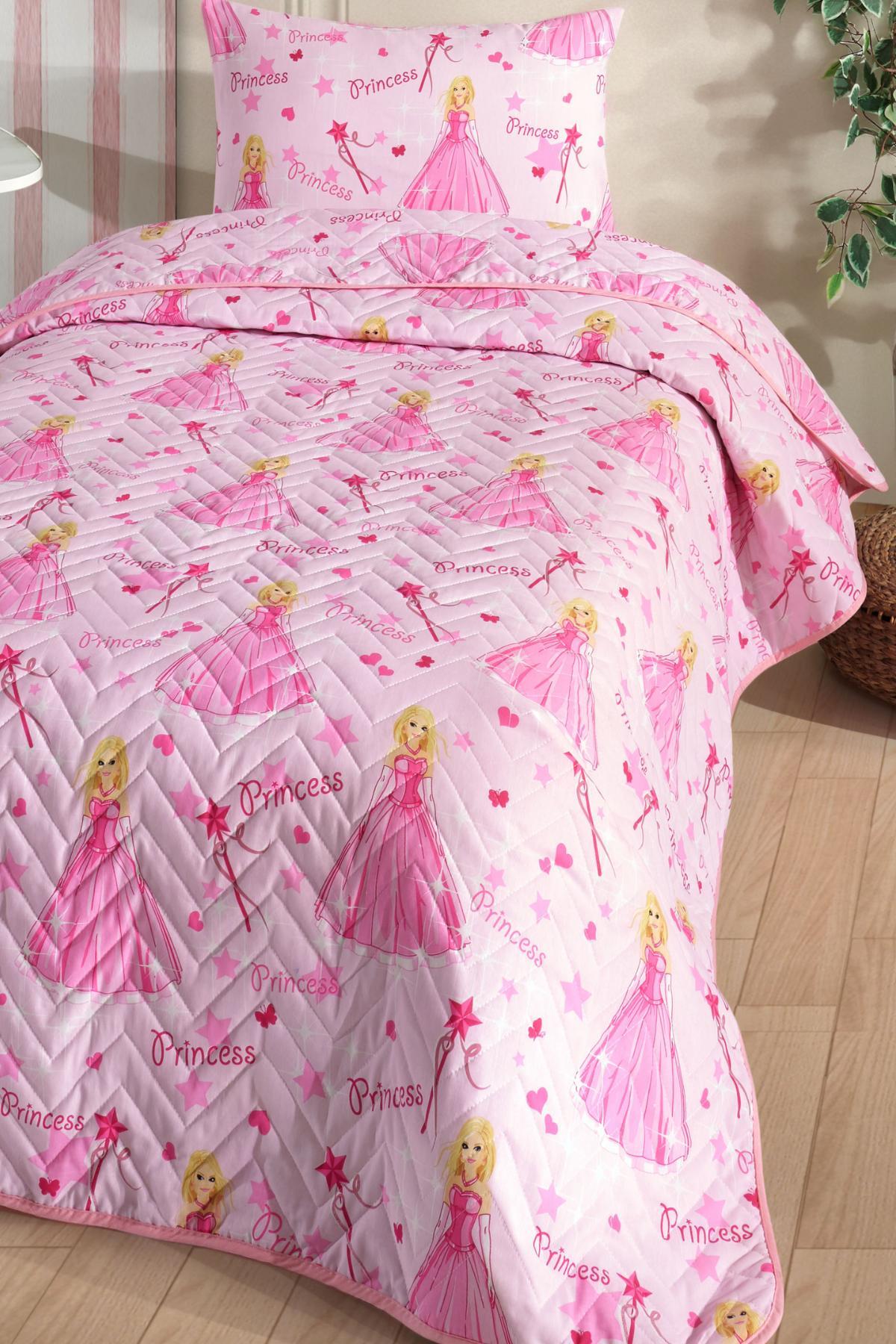 Prinzessinnen Gemusterte Kinder-Jugendzimmer Einzel-Tagesdecke-Bettbezug-Set 160x230 cm (OHNE LAKEN)