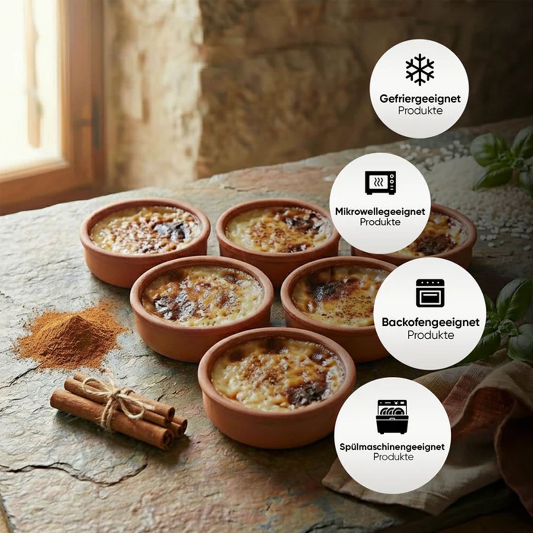 Viapot ANADOLU 6er Set - 250 ml - Innen Braun Glasiert - Terrakotta-Schalen - 12×4 cm