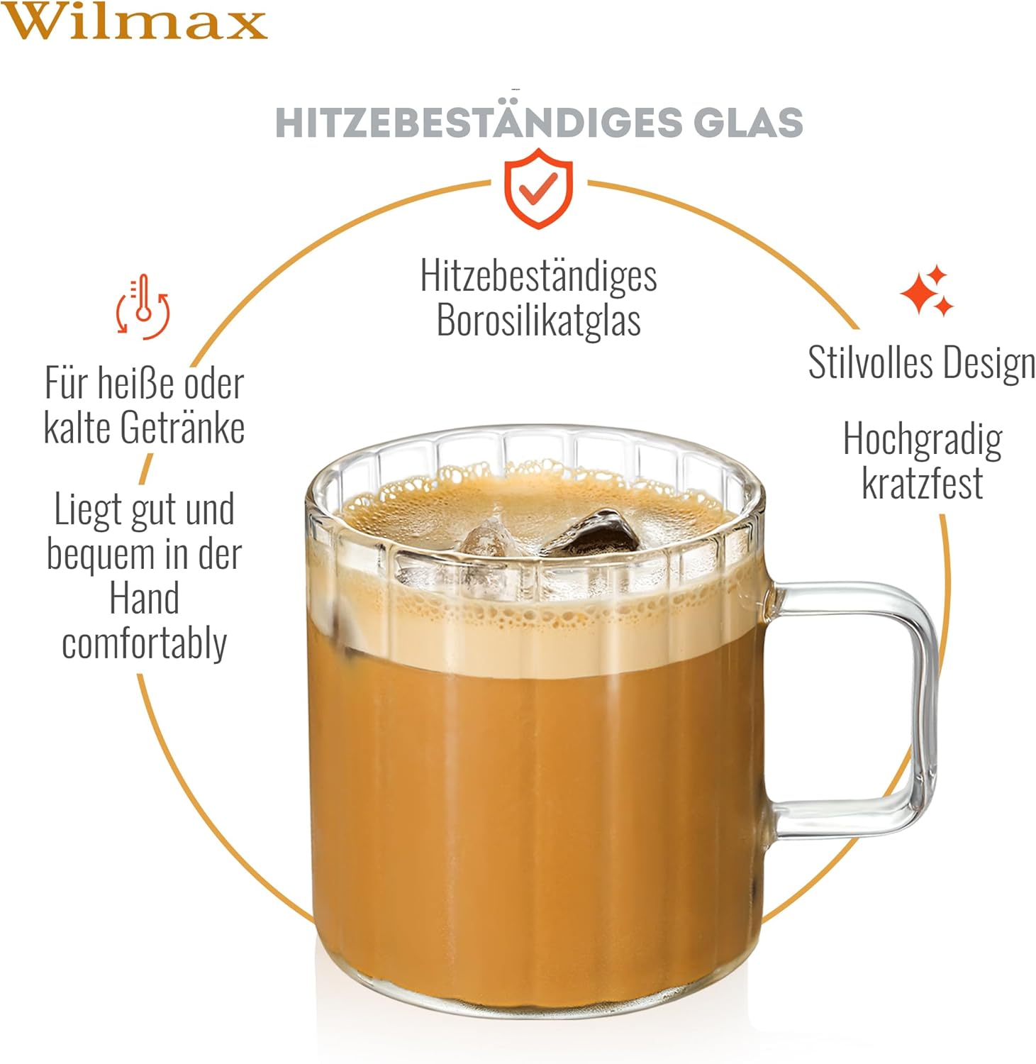 Wilmax Glas mit Henkel 550 ml Borosilikatglas WL-888618/A