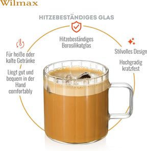 Wilmax Glas mit Henkel 550 ml Borosilikatglas WL-888618/A