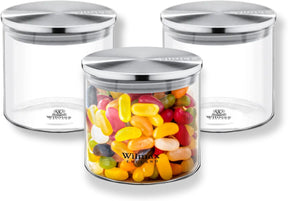 Wilmax Vorratsglas 600 ml mit Edelstahldeckel 3er Set WL-888512/A3