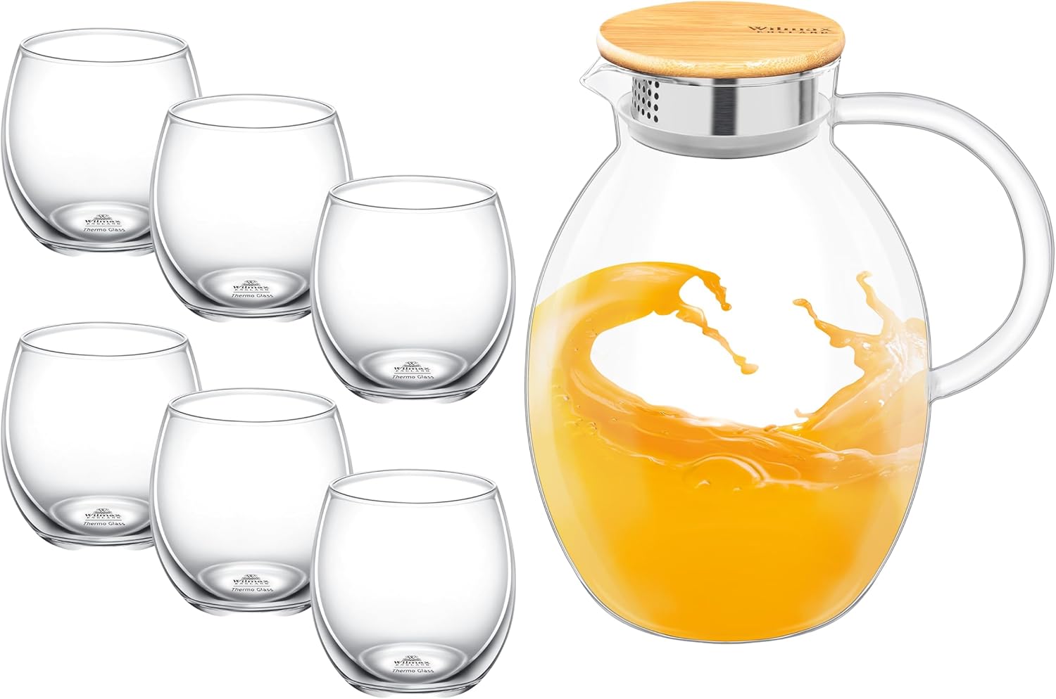Wilmax Karaffe mit 6 Gläsern Thermoglas Set WL-888216/A-888639/A6