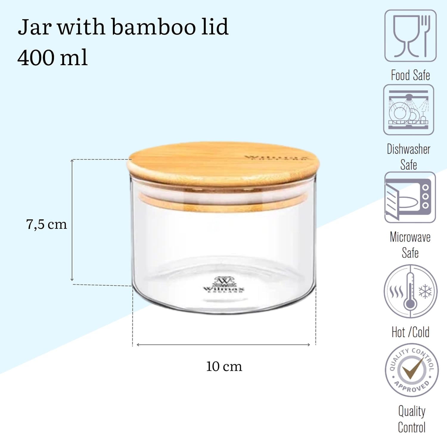 Wilmax Vorratsglas 2000 ml mit Bambusdeckel Transparent WL-888510/A