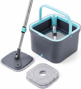 Flachmopp Set mit Dual-Tank Eimer, Auswringer und waschbaren Mikrofaserpads