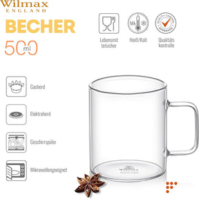 Wilmax Glastasse 500 ml Borosilikatglas Transparent WL-888608/A