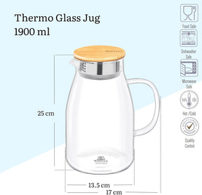 Wilmax Karaffe 1900 ml Thermoglas mit Bambusdeckel Transparent WL-888216/A