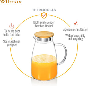 Wilmax Karaffe 1900 ml Thermoglas mit Bambusdeckel Transparent WL-888216/A