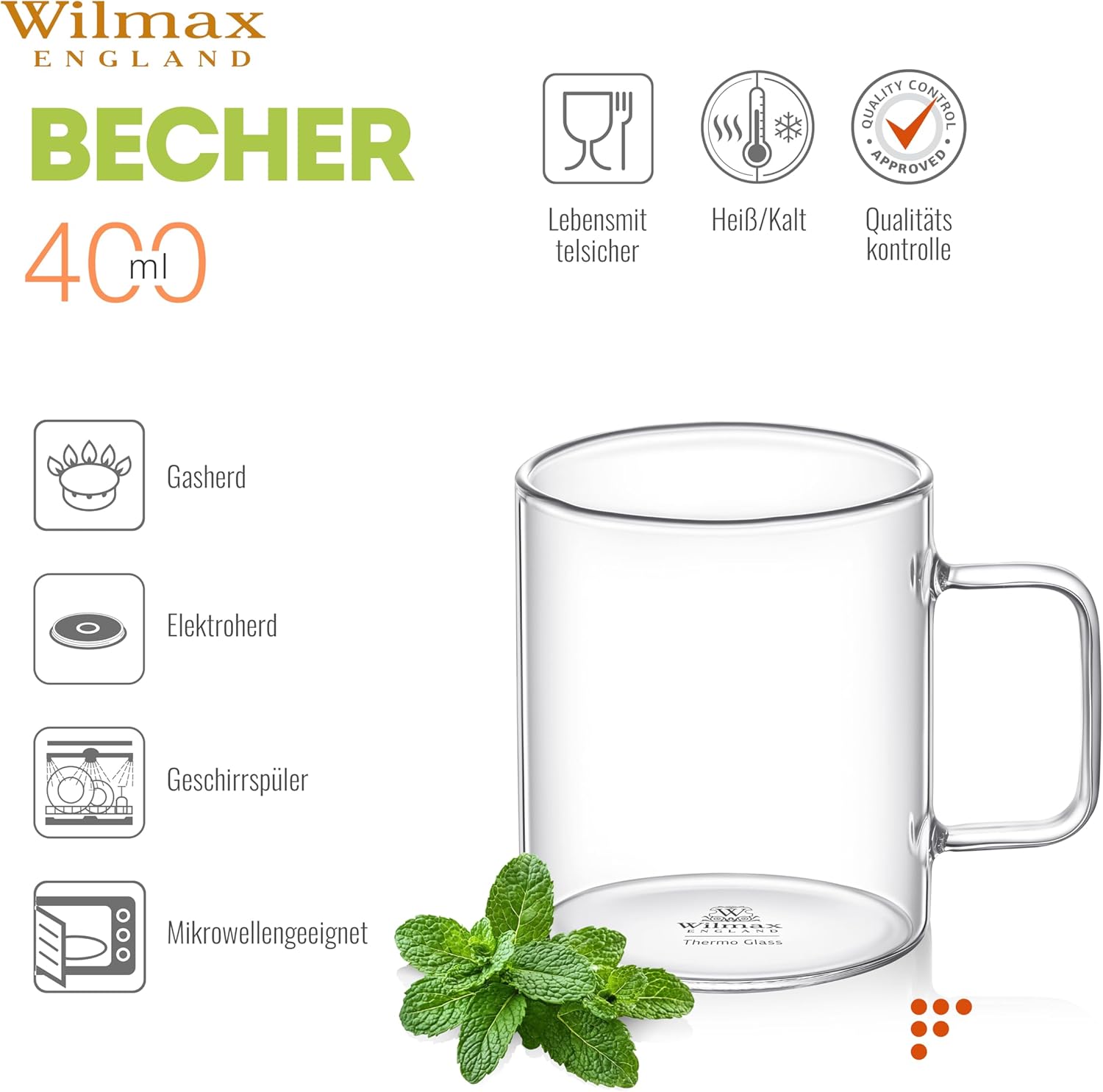 Wilmax Kaffeetasse 400 ml Borosilikatglas Transparent WL-888607/A
